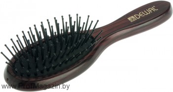 Щетка деревянная массажная мини, пластиковый штифт, 7 рядов DEWAL Карманная. Эбеновое дерево. Пластиковые штифты.