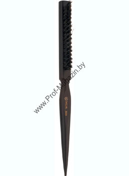 Щетка с натуральной щетиной DEWAL Для начеса и счесывания начеса. Деревянная ручка, 3 ряда.