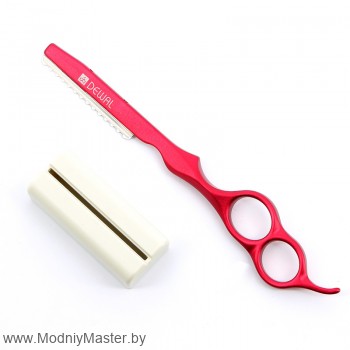 Бритва филировочная Dewal M2134-RD Цельнометаллическая полированная бритва с двойным литым упором для пальца.