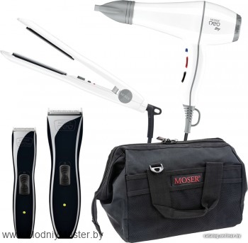 Набор Moser Neo Kit  Набор профессиональных инструментов, в который входят машинка и триммер серии Neo, а так же новый выпрямитель для волос Neo Style и фен для волос Neo Dry.