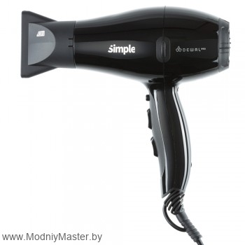 Фен DEWAL SIMPLE 2000 Вт черный, вес 550гр, размер 18 см, 2000 Вт, ионизация, 2 нас, провод 3м